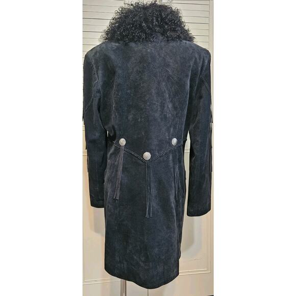 Vintage suede 3/4 Penny Lane jacket fur collar wester concho fringe Made In USA - Picture 3 of 10